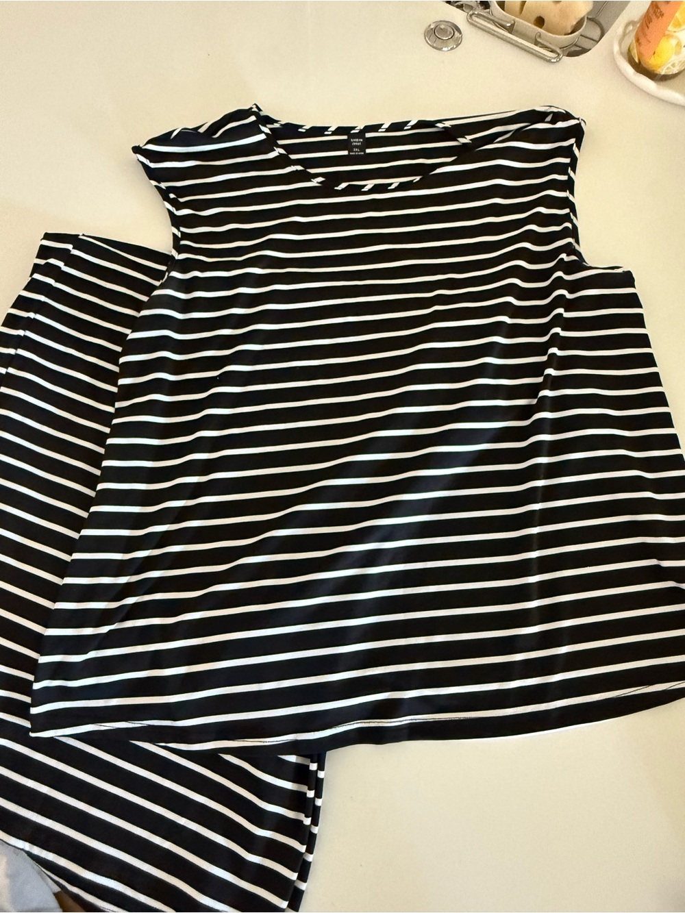 Black & White Striped Women’s Wide Leg Pants and Tank Set